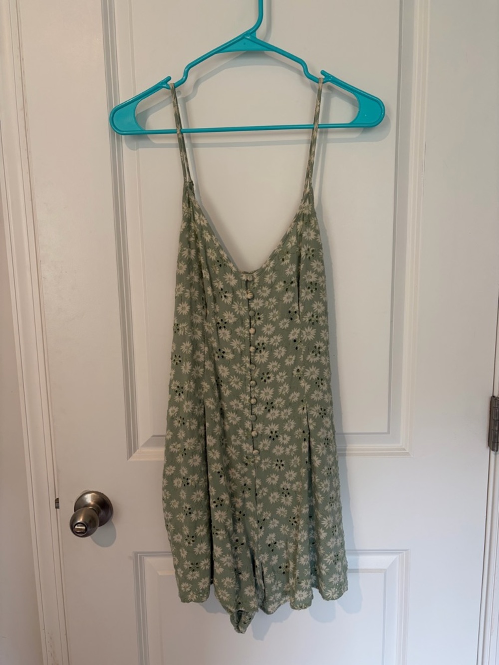 American Eagle Outfitters Sage Green Daisy Eyelet Romper